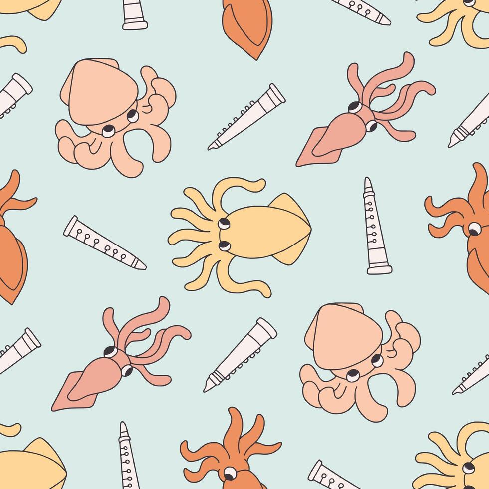 Squid Animal Clarinet Pattern Illustration Seamless for Background Wallpaper Packaging Cover vector