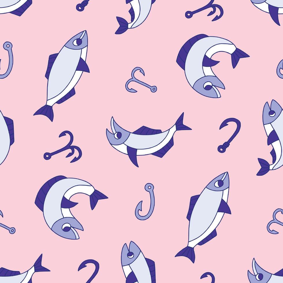 Seamless Pattern of Salmon Animal Hook Background for Fashion Wrapping Print Fabric Surface vector