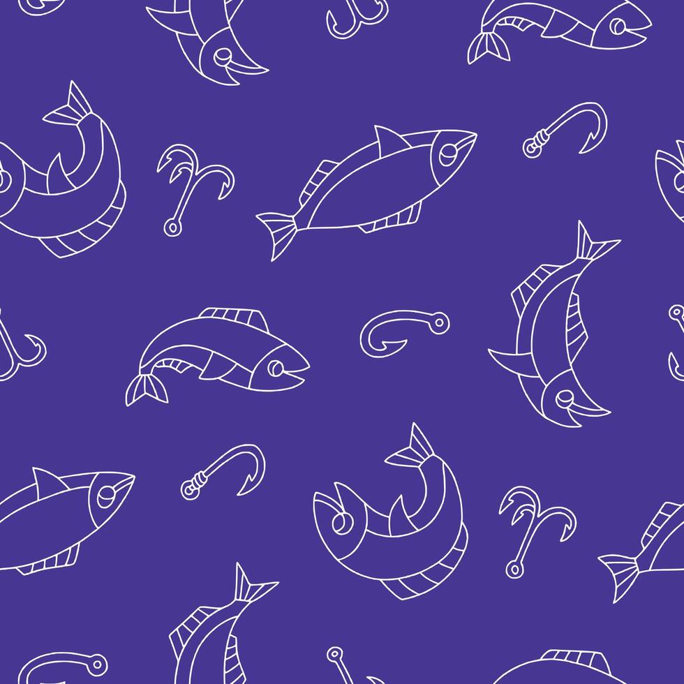 Outline Seamless Pattern of Salmon Animal Hook Background for Fashion Wrapping Print Fabric vector
