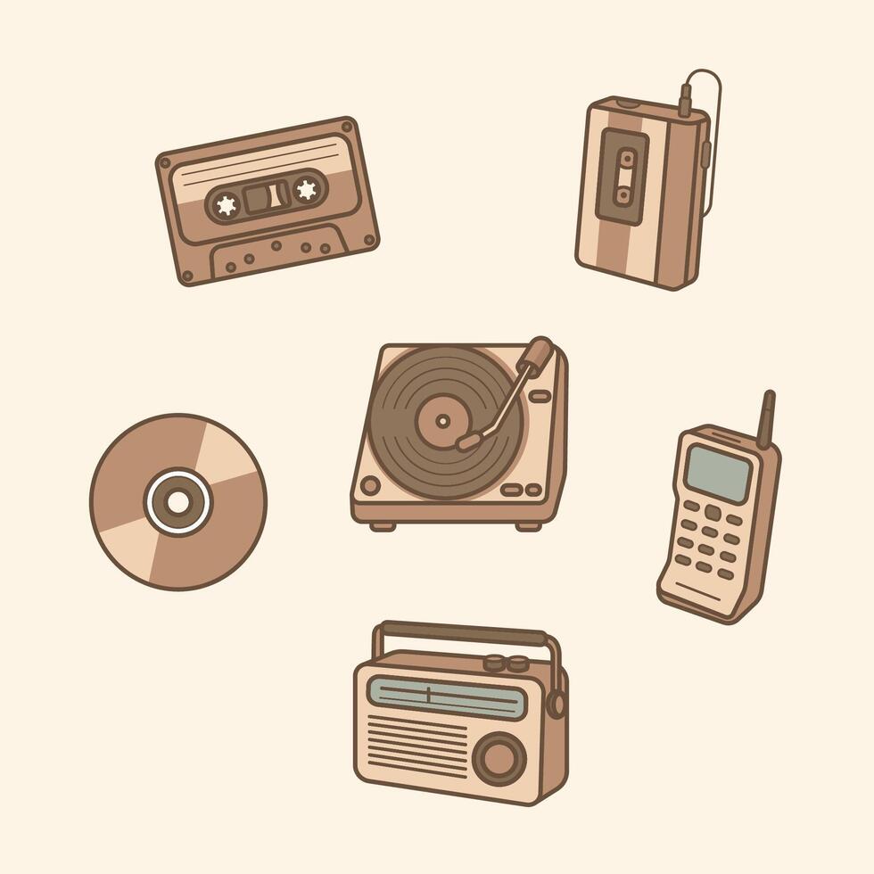 entertainment cartoon character music tools. music nostalgia memories and retro audio vector