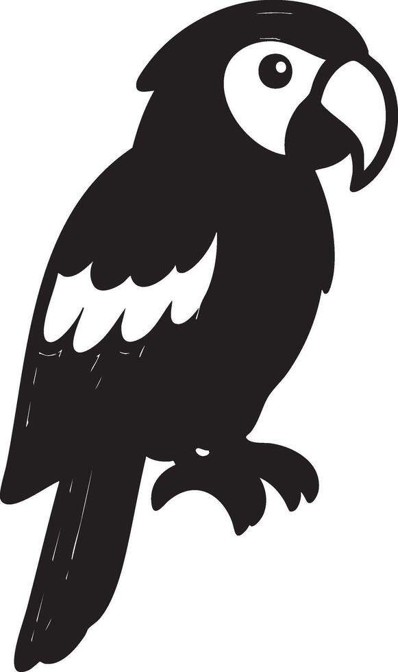 A black and white illustration of a parrot vector