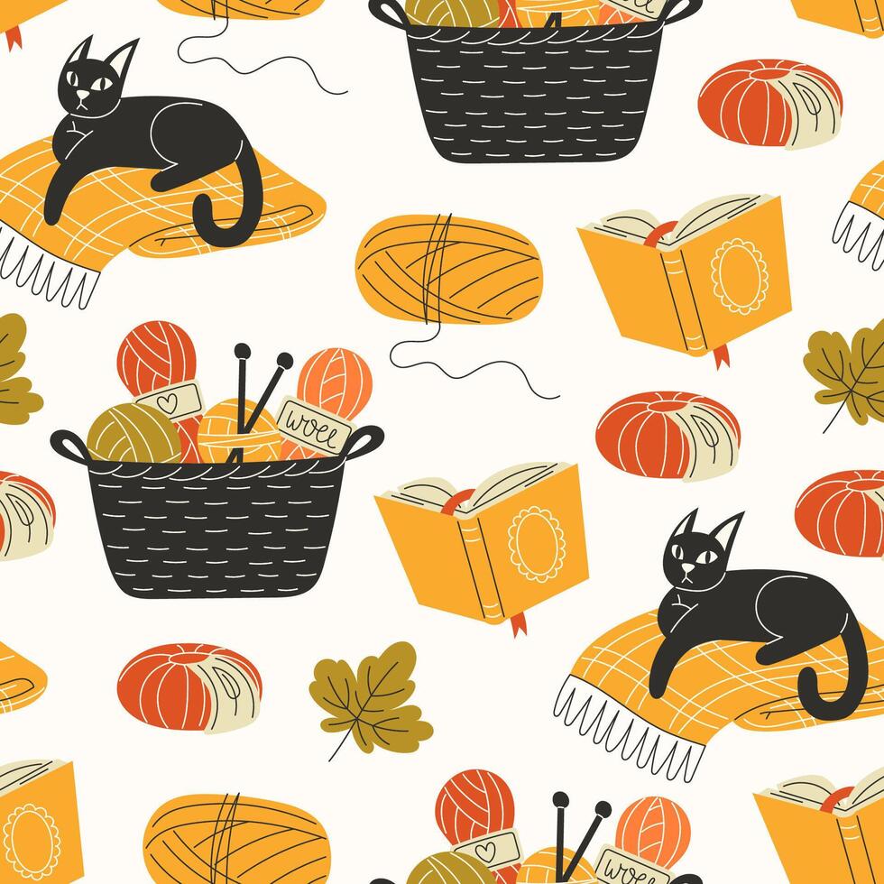Cat and yarn pattern illustration vector