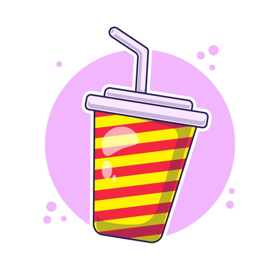 Striped drink cup with a straw vector