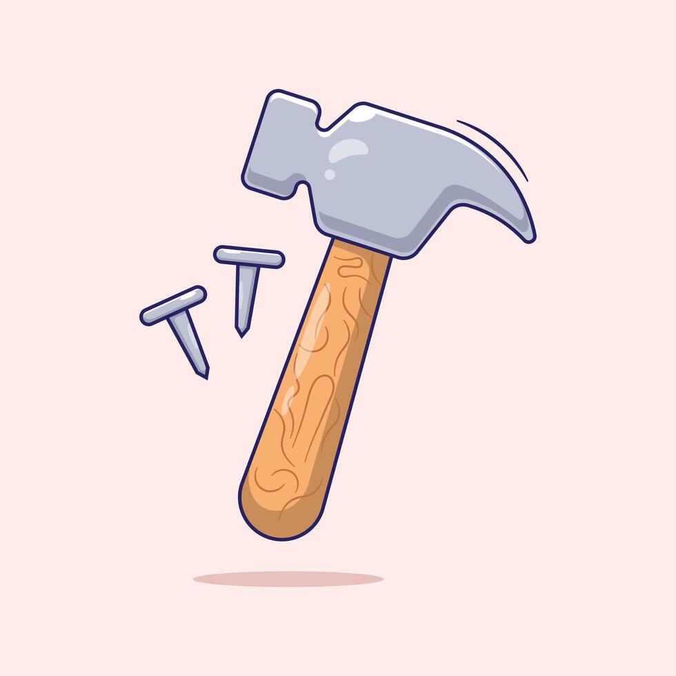 Hammer and Nails cartoon illustration icon or mascot isolated for professional worker equipment tools vector