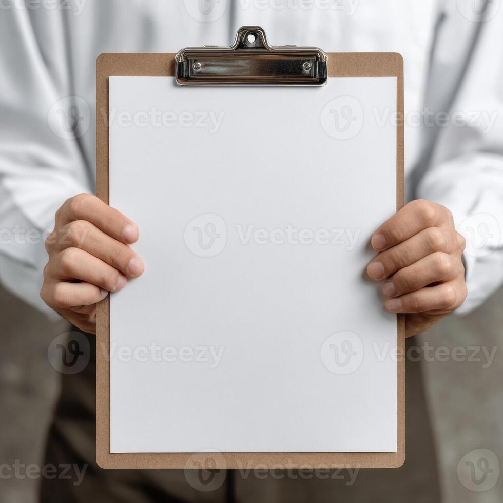 Close-up of a person holding a plain white object photo