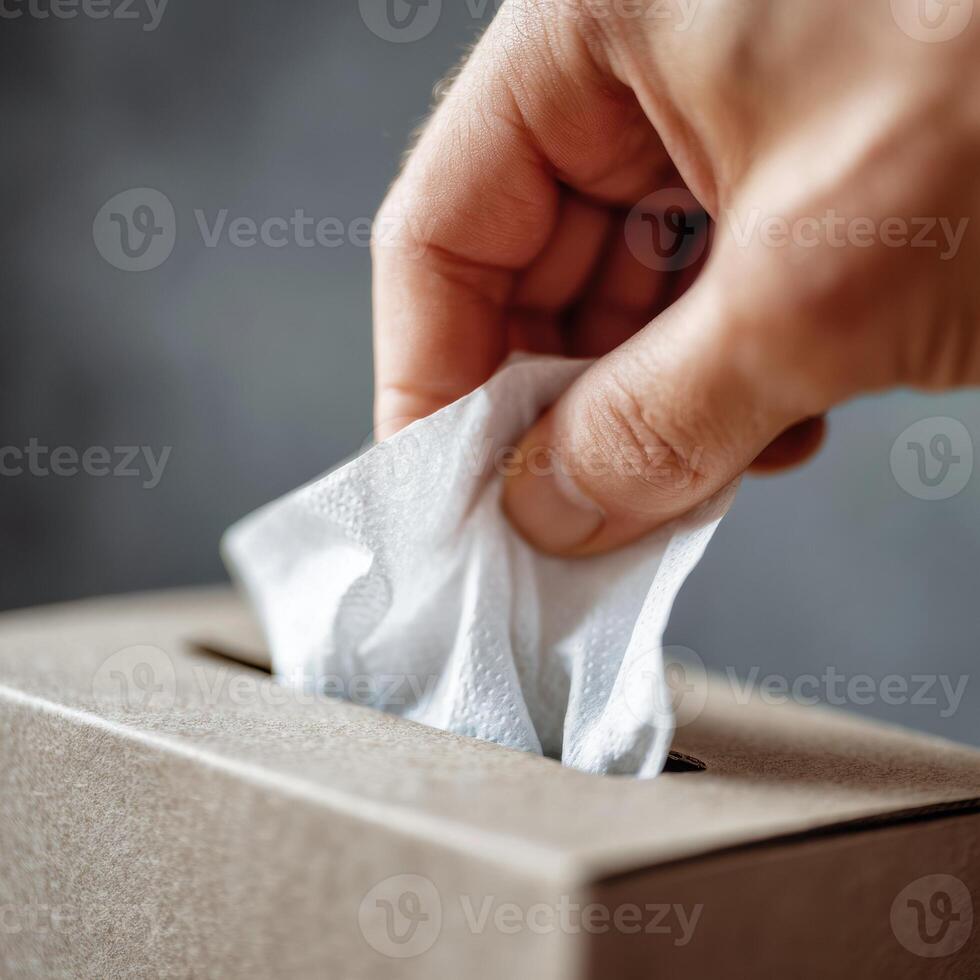 Person pulling out tissue from a box photo