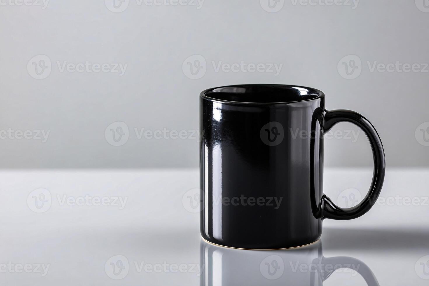 Black Mug Shadow Set Against Clean White Backdrop photo