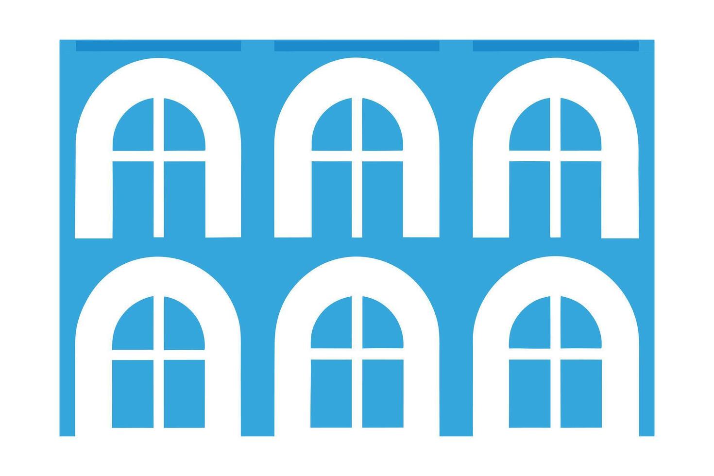 Blue Architectural Pattern Featuring Six Arched Windows with Cross Details architecture vector