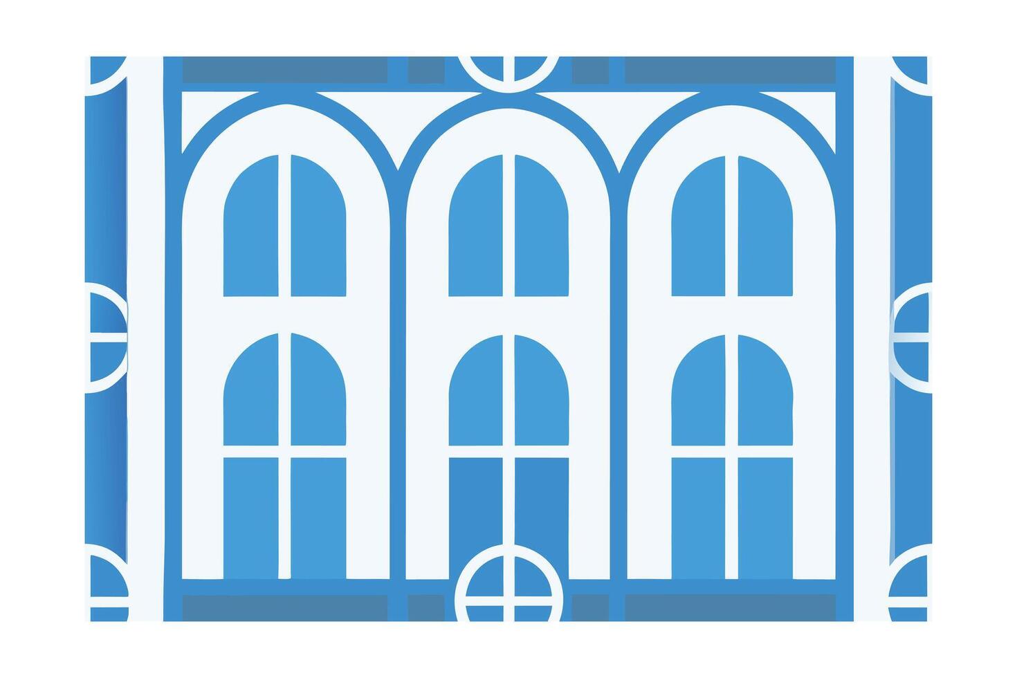 Blue Architectural Pattern with Arched Windows Decorative Elements on architecture vector