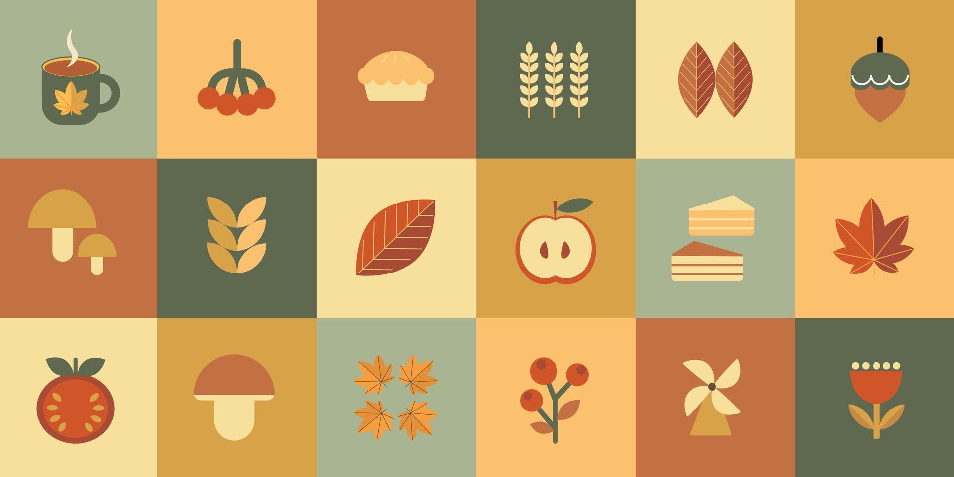 Autumn-themed icons and illustrations vector