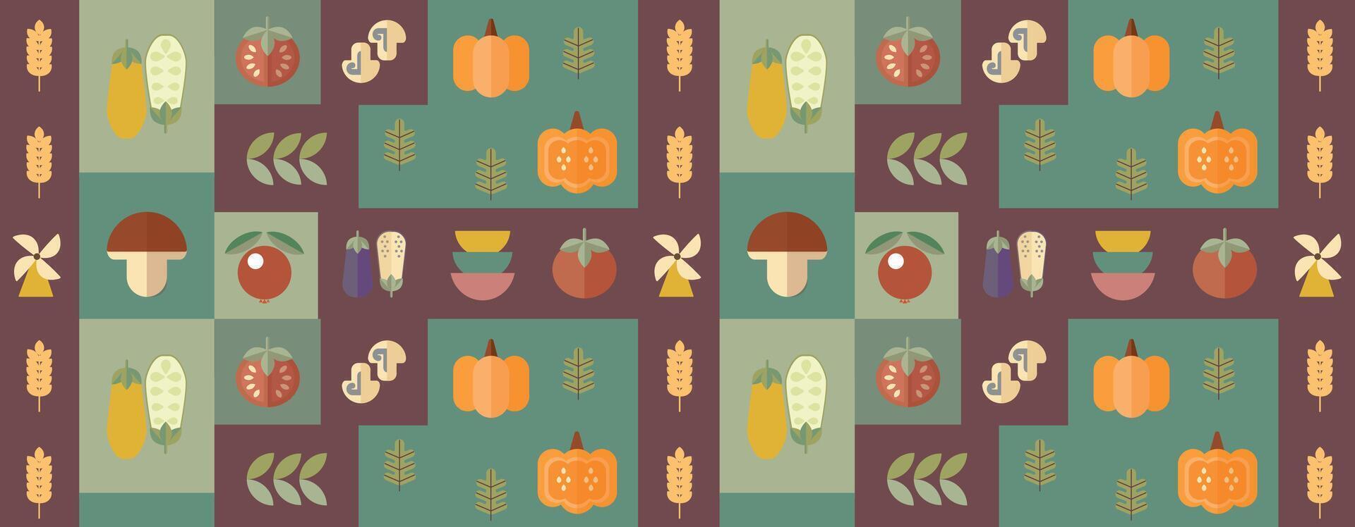 Colorful vegetable and plant pattern vector