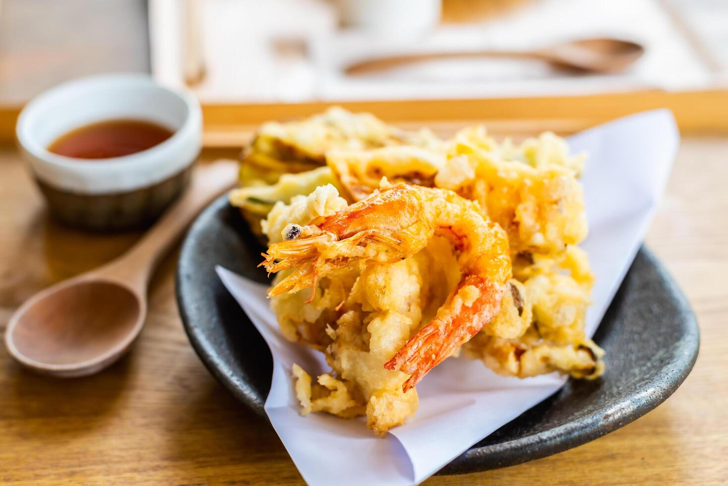 Fried shrimp and vegetable tempura Japanese traditional food. photo