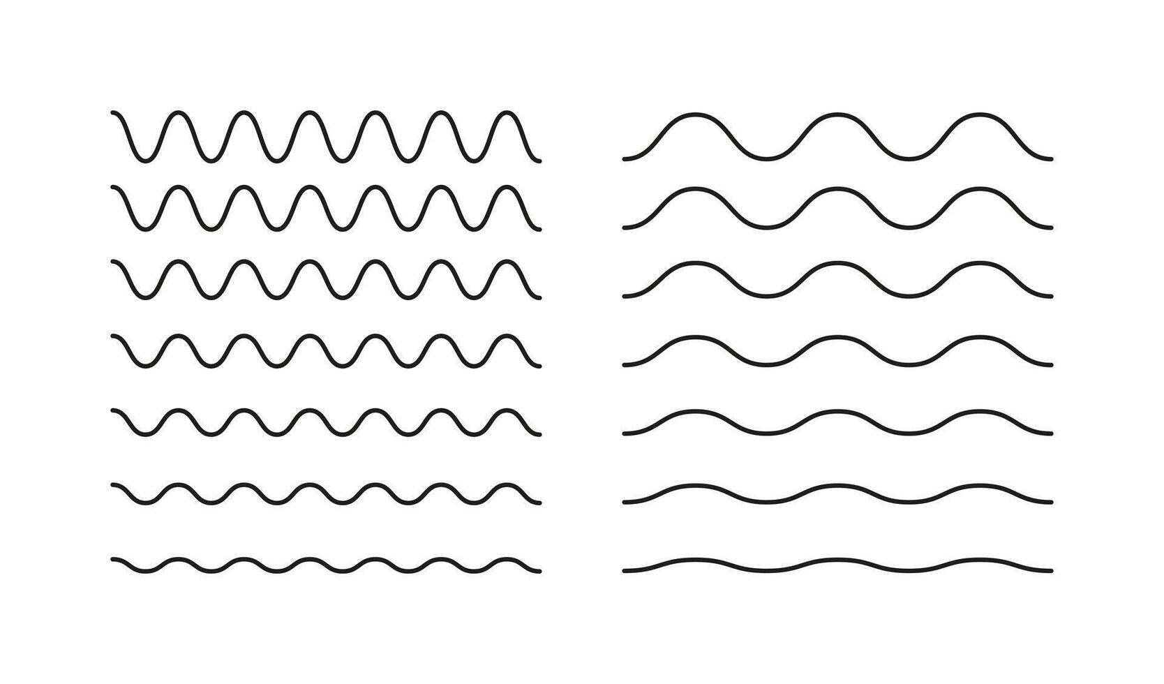 Set of wavy lines. Zigzag and wavy horizontal underline. Waves lines set. Wave thin line background collection. Wave ornament pattern. vector