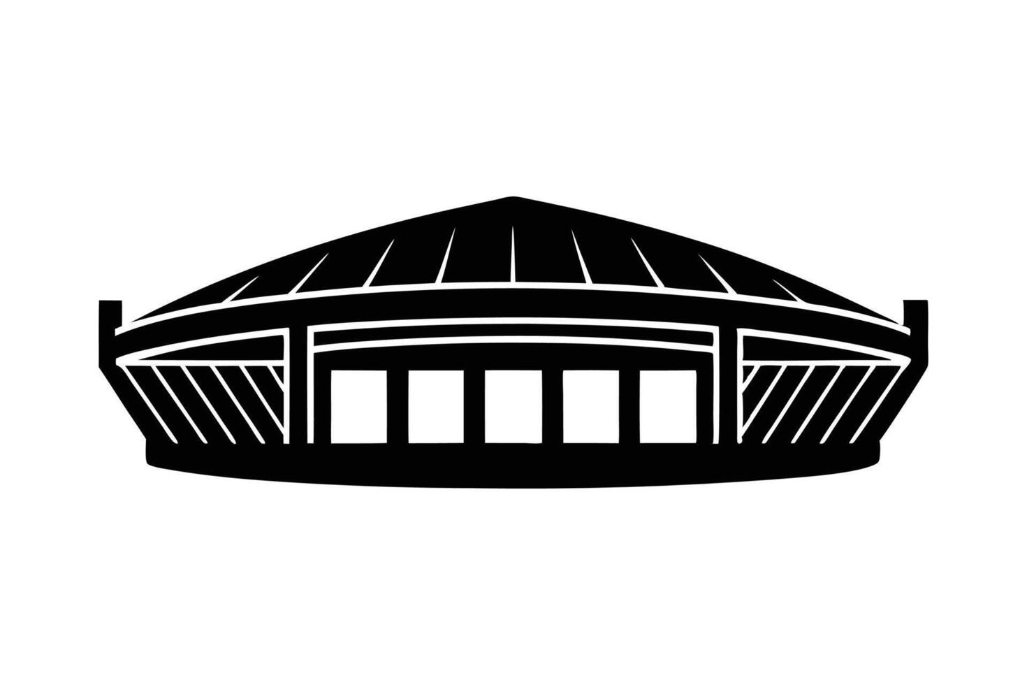 A black silhouette art of a stadium with open roof design vector