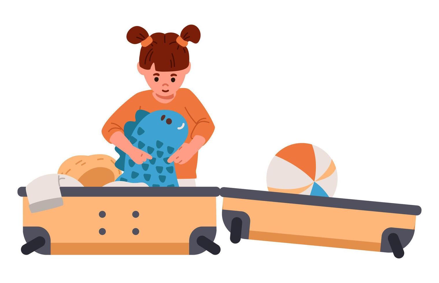 Girl packing toys into boxes vector