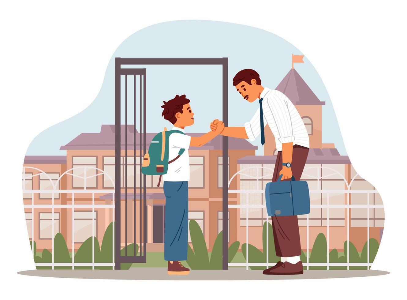 Child and adult greeting at school vector