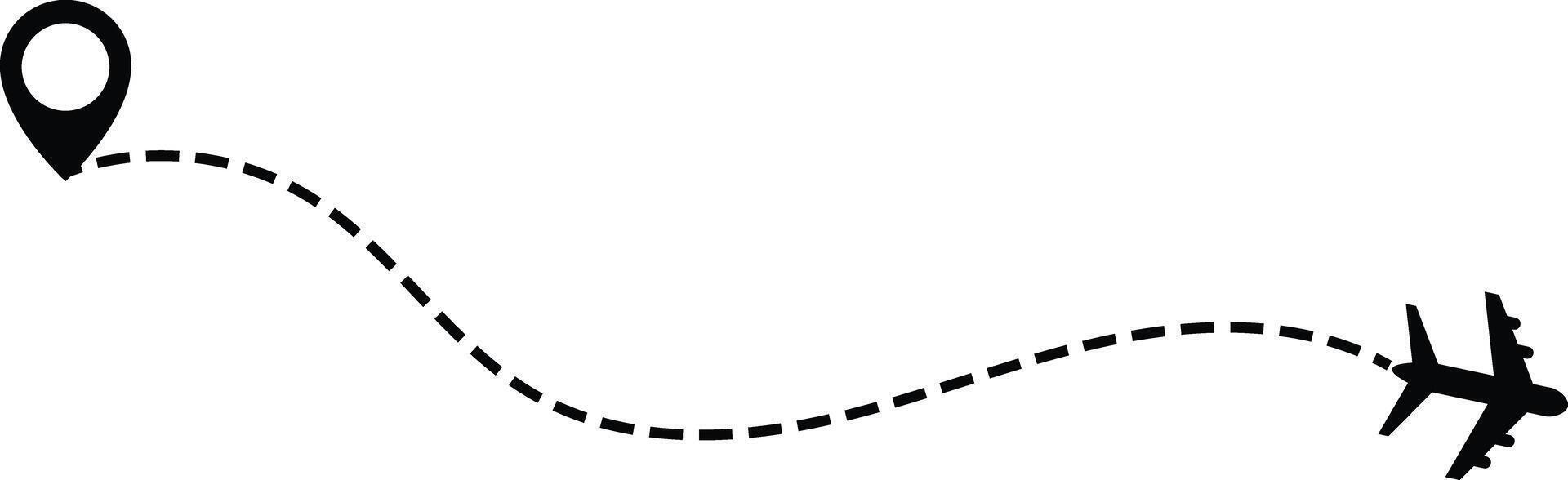 Airplane line path icon set. air plane route dash line route with location pin. plane symbols. map pin icons vector