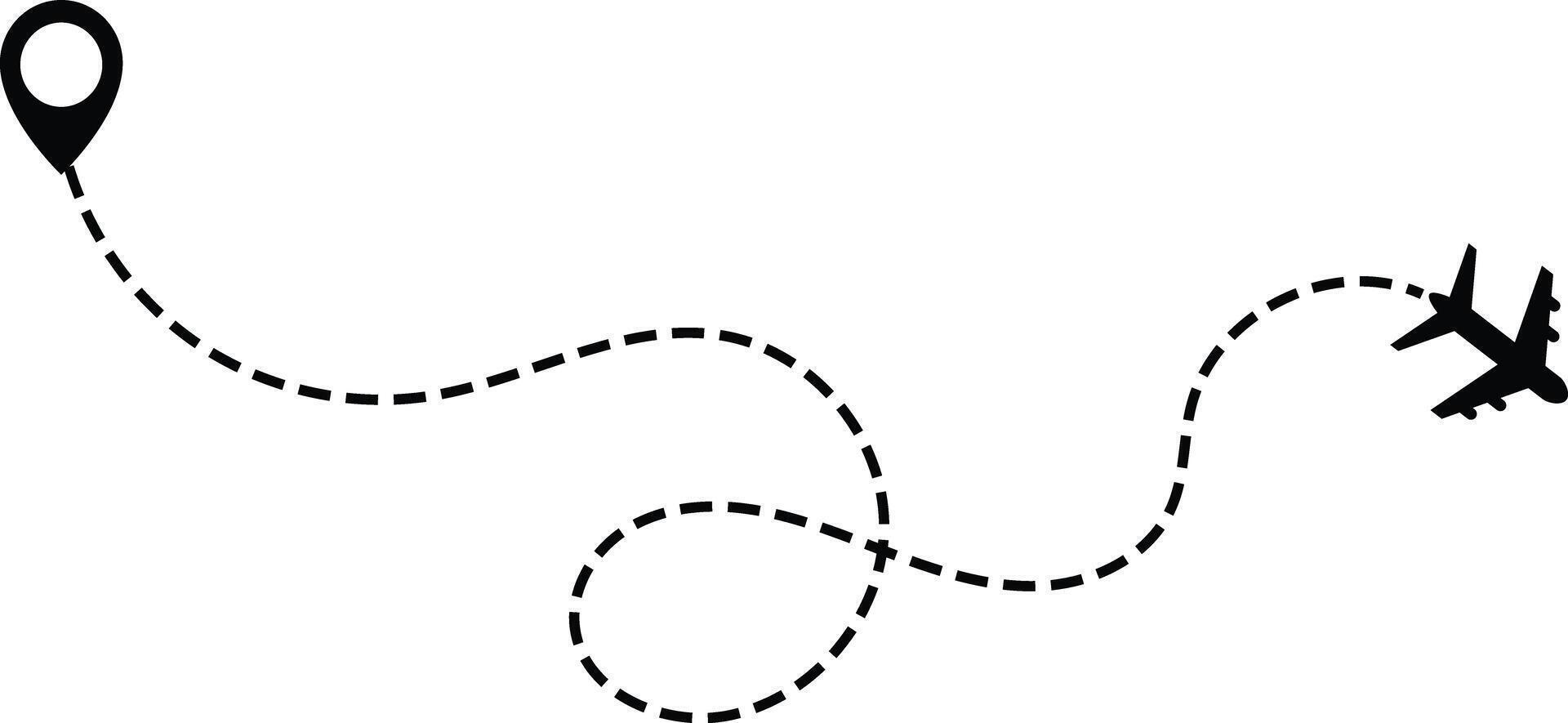 Airplane line path icon set. air plane route dash line route with location pin. plane symbols. map pin icon vector