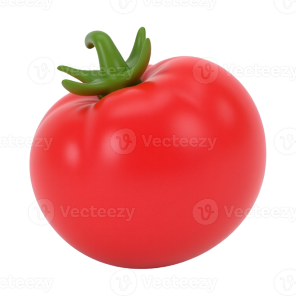 Vibrant red tomato with a green stem on transparent background, fresh and healthy png