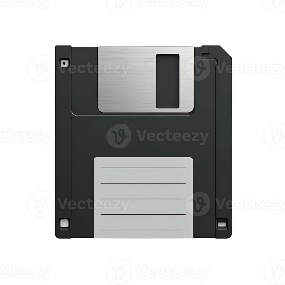 Detailed Image of a 3.5-inch Floppy Disk on Transparent Background, Minimalist Style png