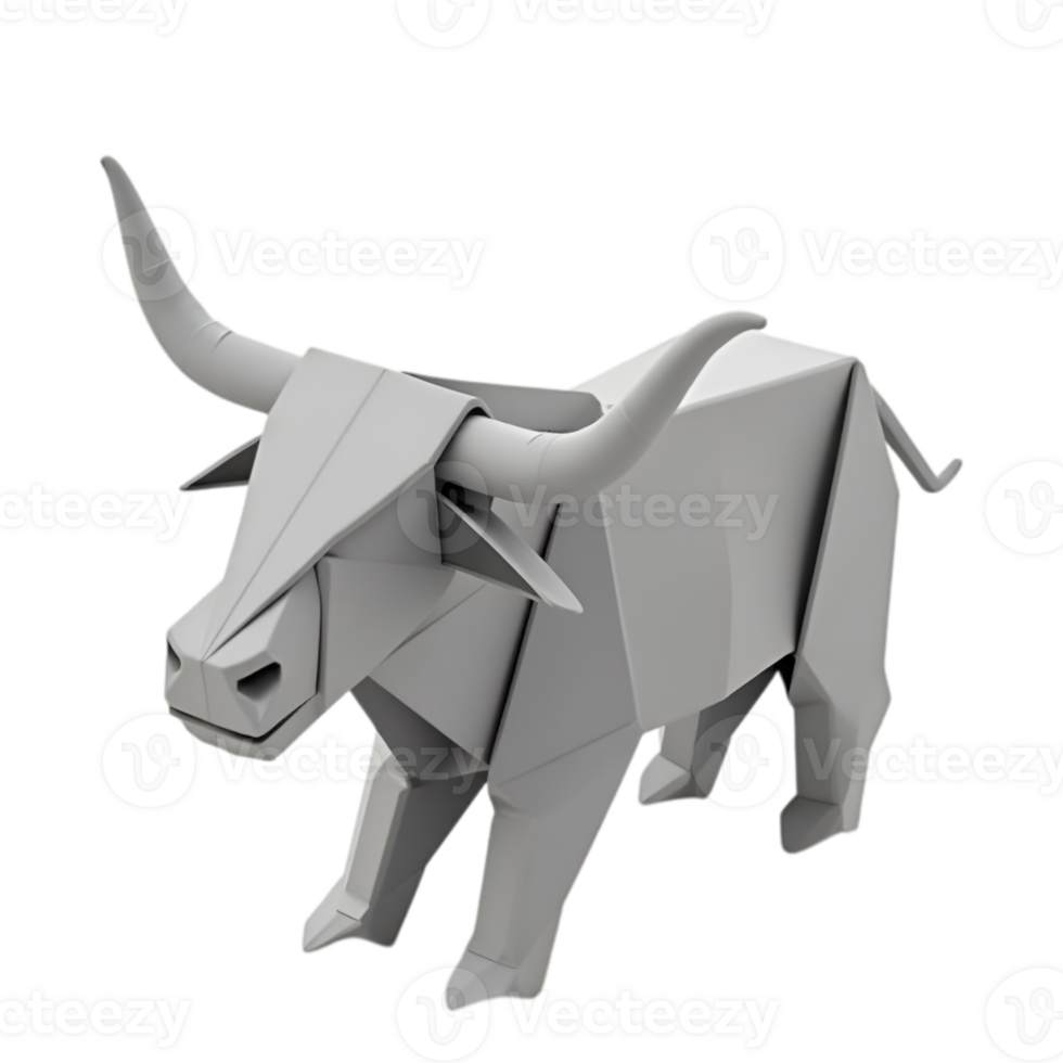 Geometric origami-style bull artwork on a transparent background, perfect for modern designs and symbolic representations. png