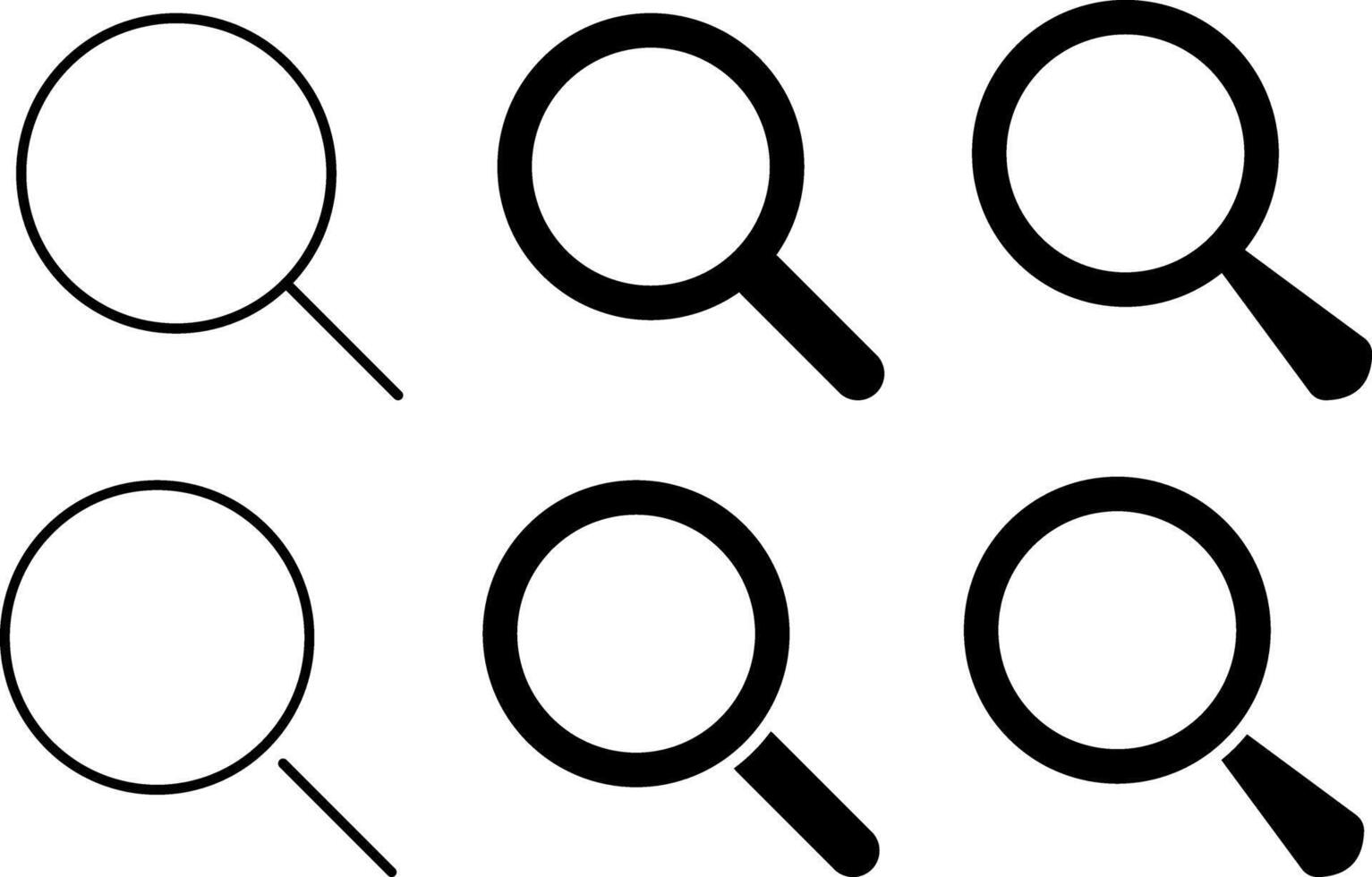 Magnifying glass icon set. loupe sign. Explore and discover symbols. find information. Research tool concept vector