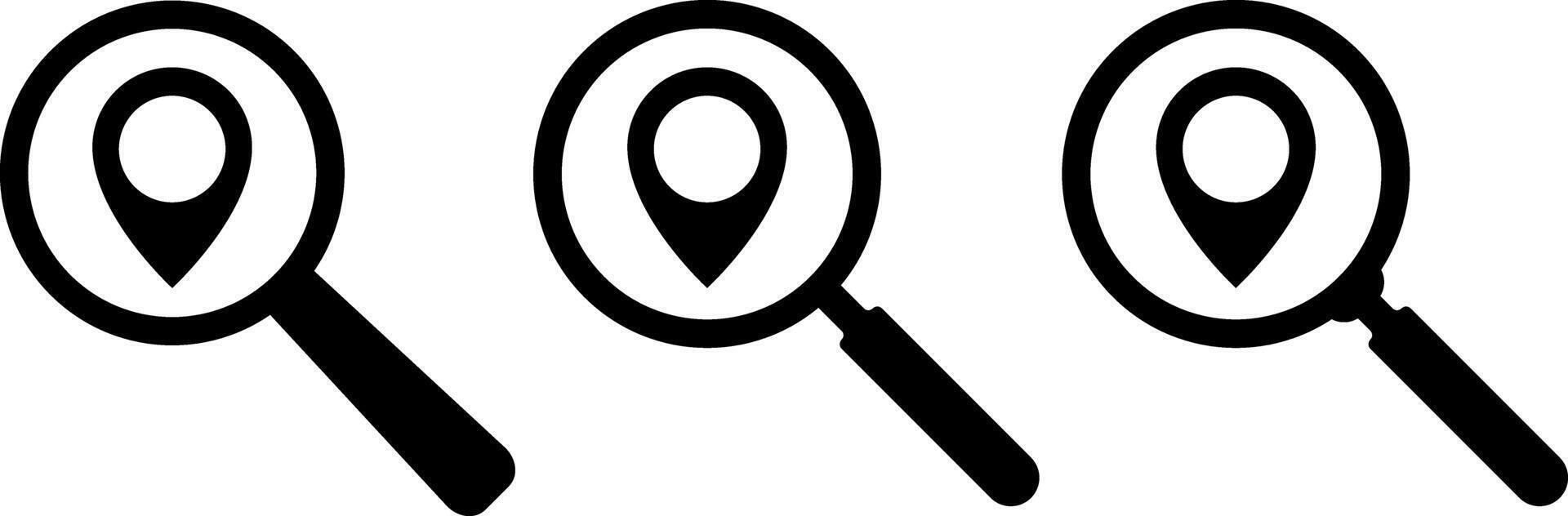 search location icon. magnifying glass pointer. track search icons. global positioning system. gps position pin signs vector