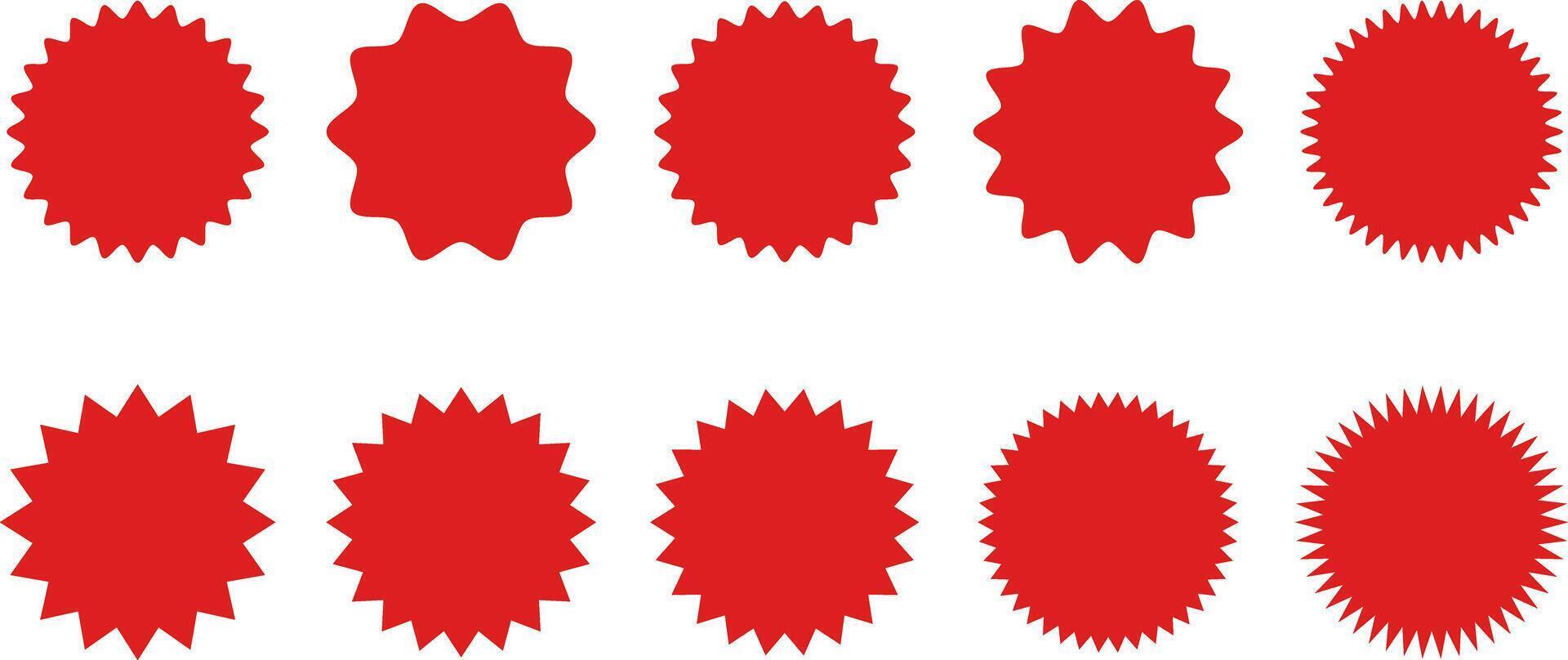 red starburst. Sale sticker sign. Special offer price tag. sunburst badges icons. Red starburst promotional badge set vector