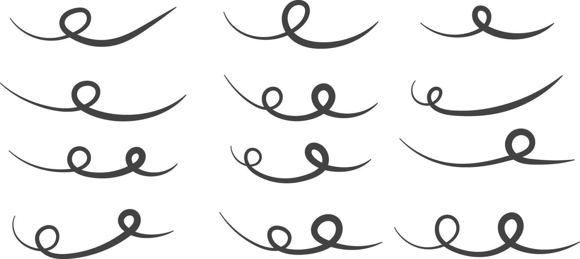 Swoosh and swoop underline. Handdrawn scribble pen strokes. Memo note highlight. Handwritten underline accent element, vector