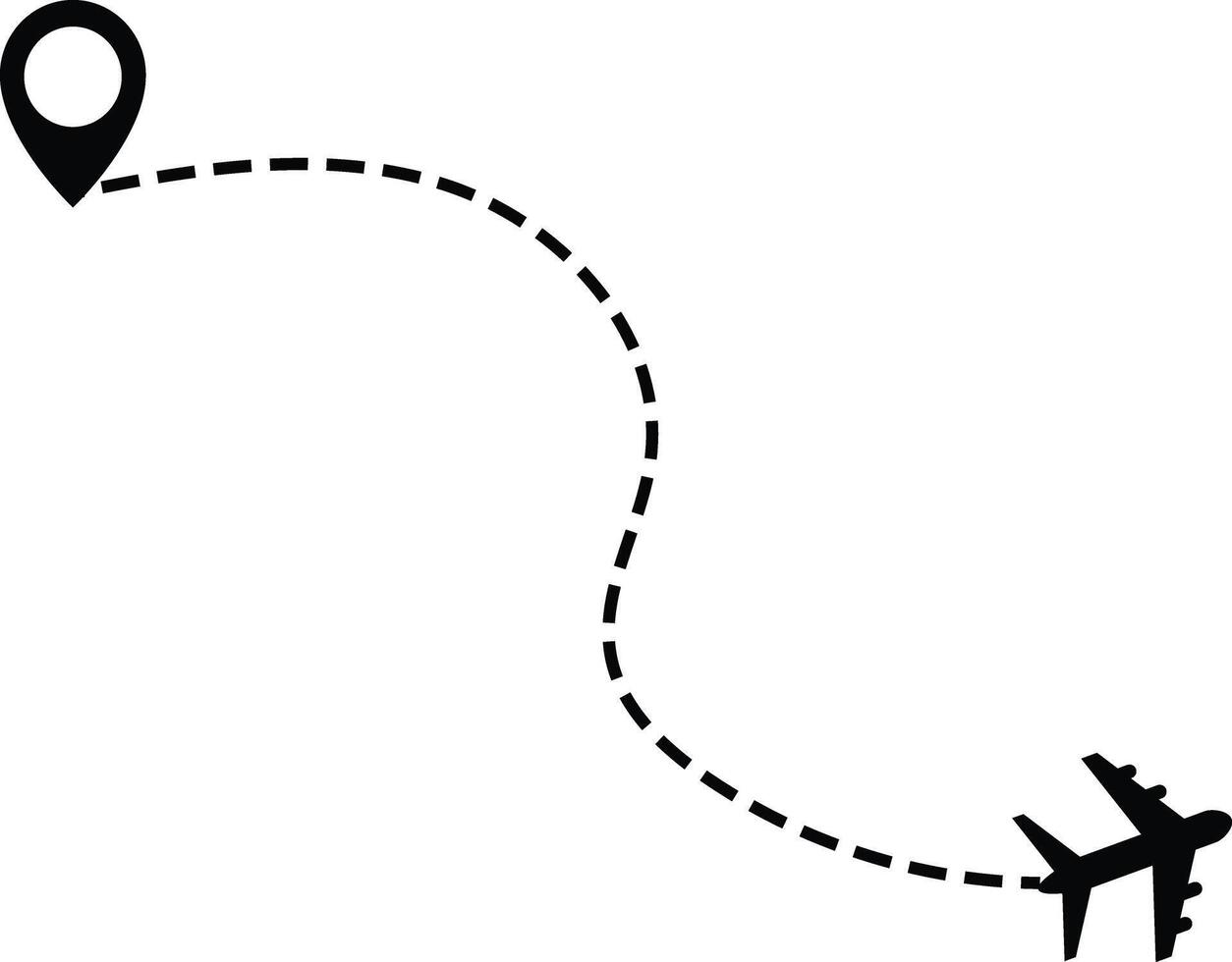 Airplane line path icon set. air plane route dash line route with location pin. plane symbol. airplane symbol map pin icons vector