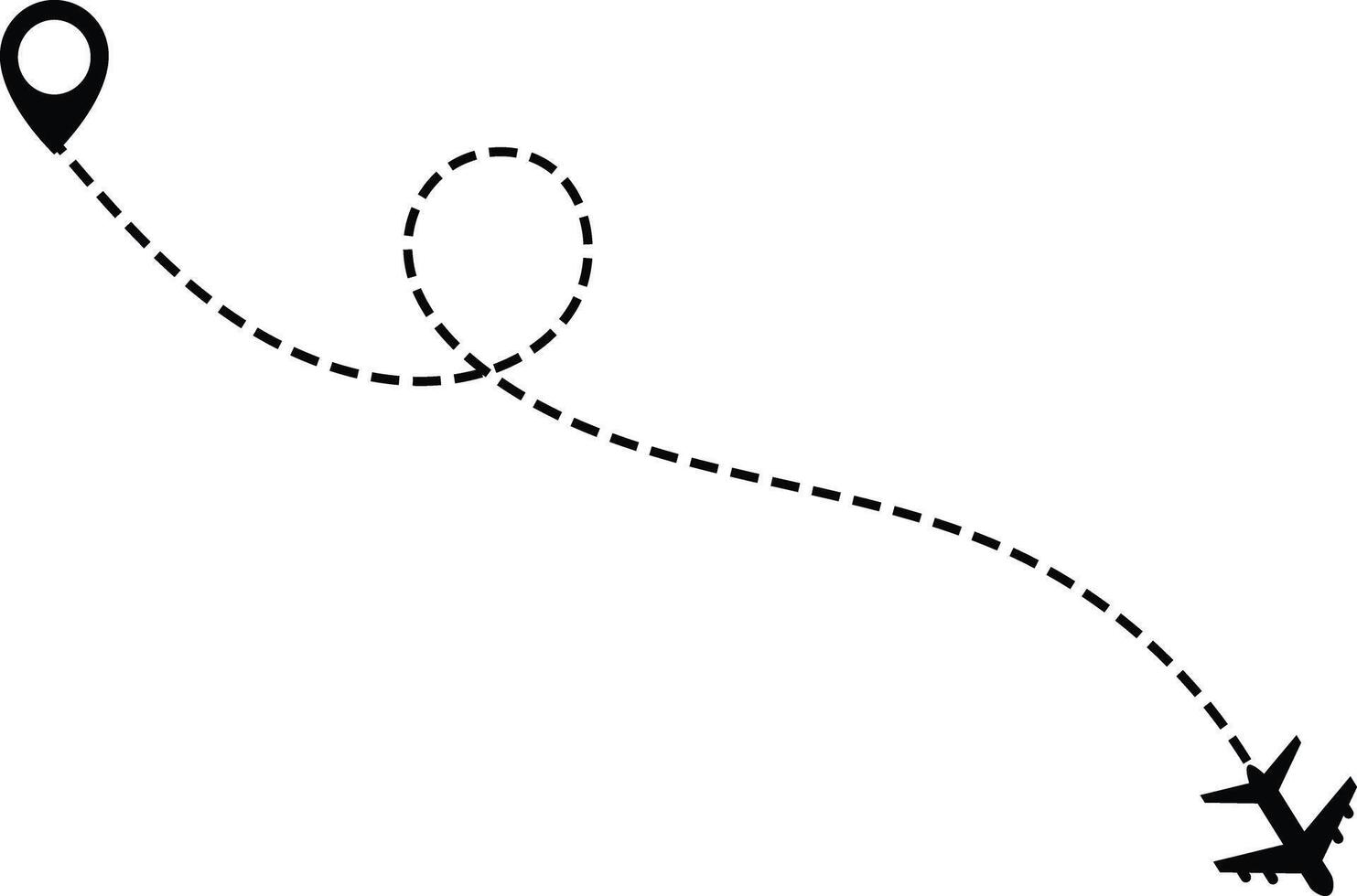 airplane with dotted flight path. dotted line airplane path . flight route with start point. travel and navigation designs. flying plane with twisted. curved and straight dashed vector