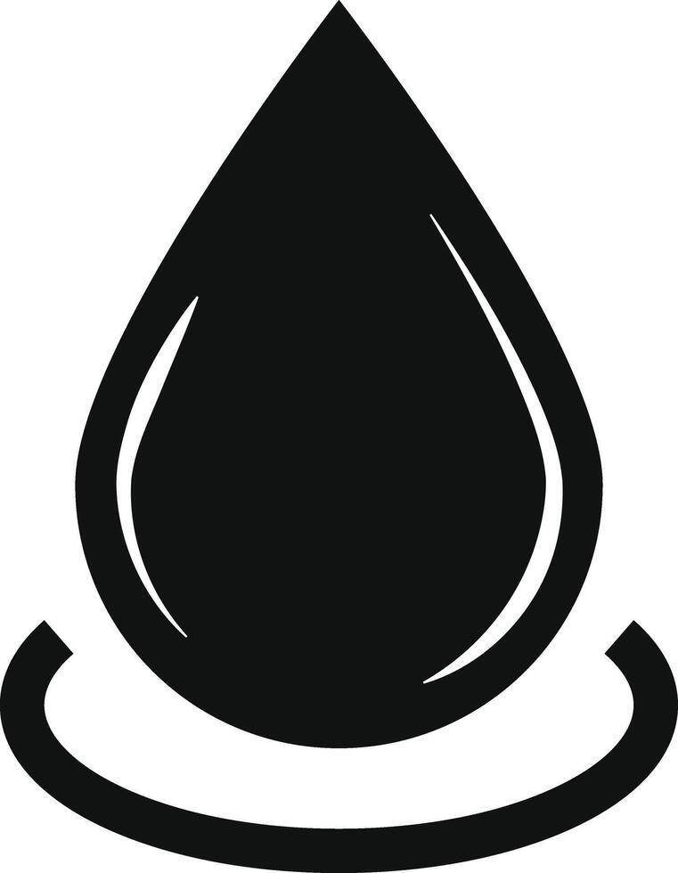 Black water drop creating ripples icon. black water droplet icon with glossy highlight. oil drop or liquid drop icon. droplet symbol representing purity vector