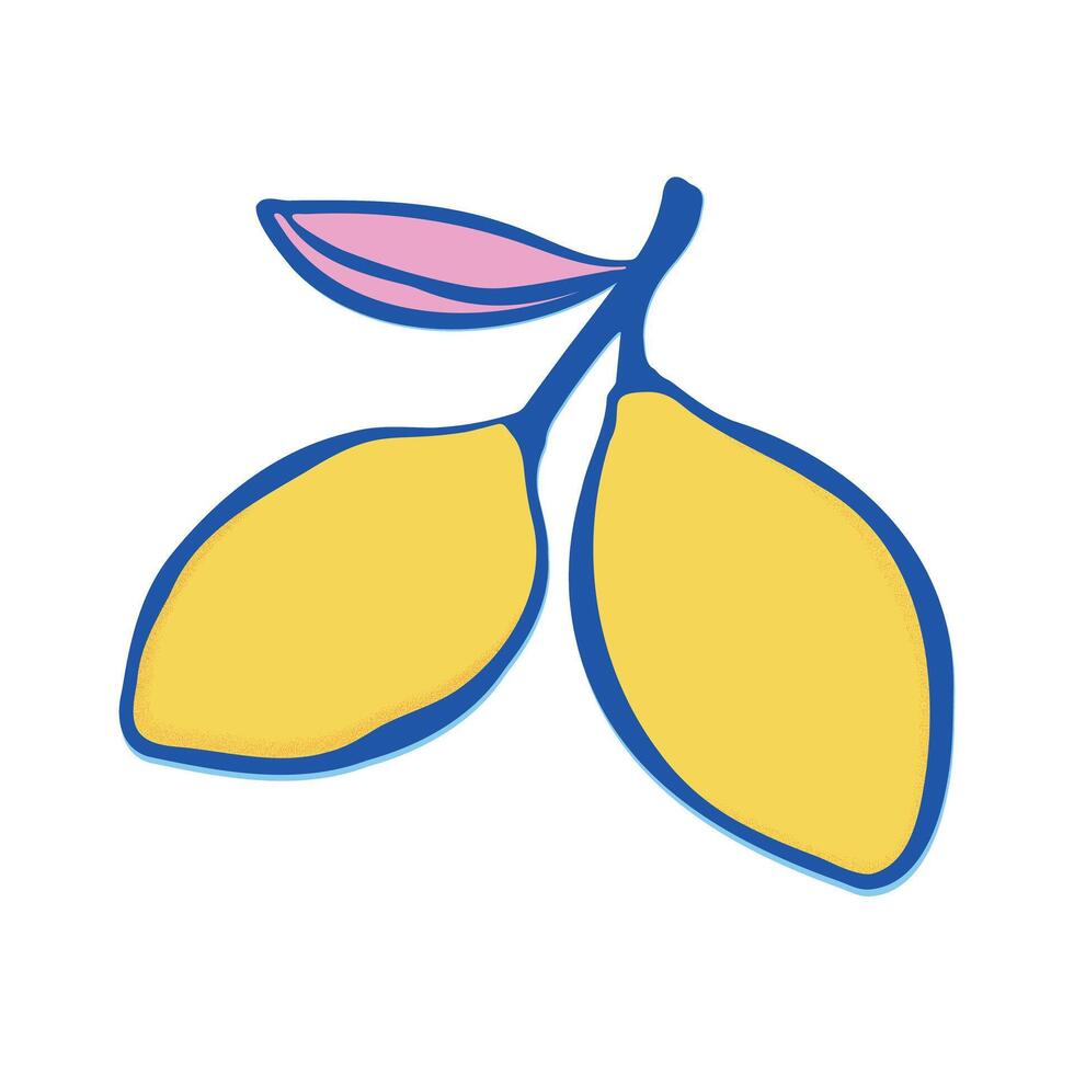 Hand drawn lemon in doodle style. Mediterranean summer blue icon, element for italian menu, wedding, print, invitation. Ink sketch design of summer beach. Flat tropical minimalist illustration vector