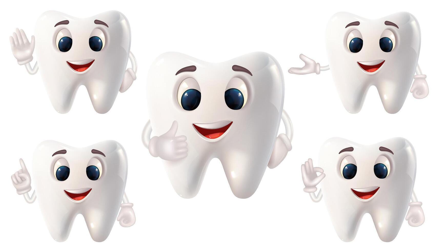 cartoon teeth characters with smiling faces vector