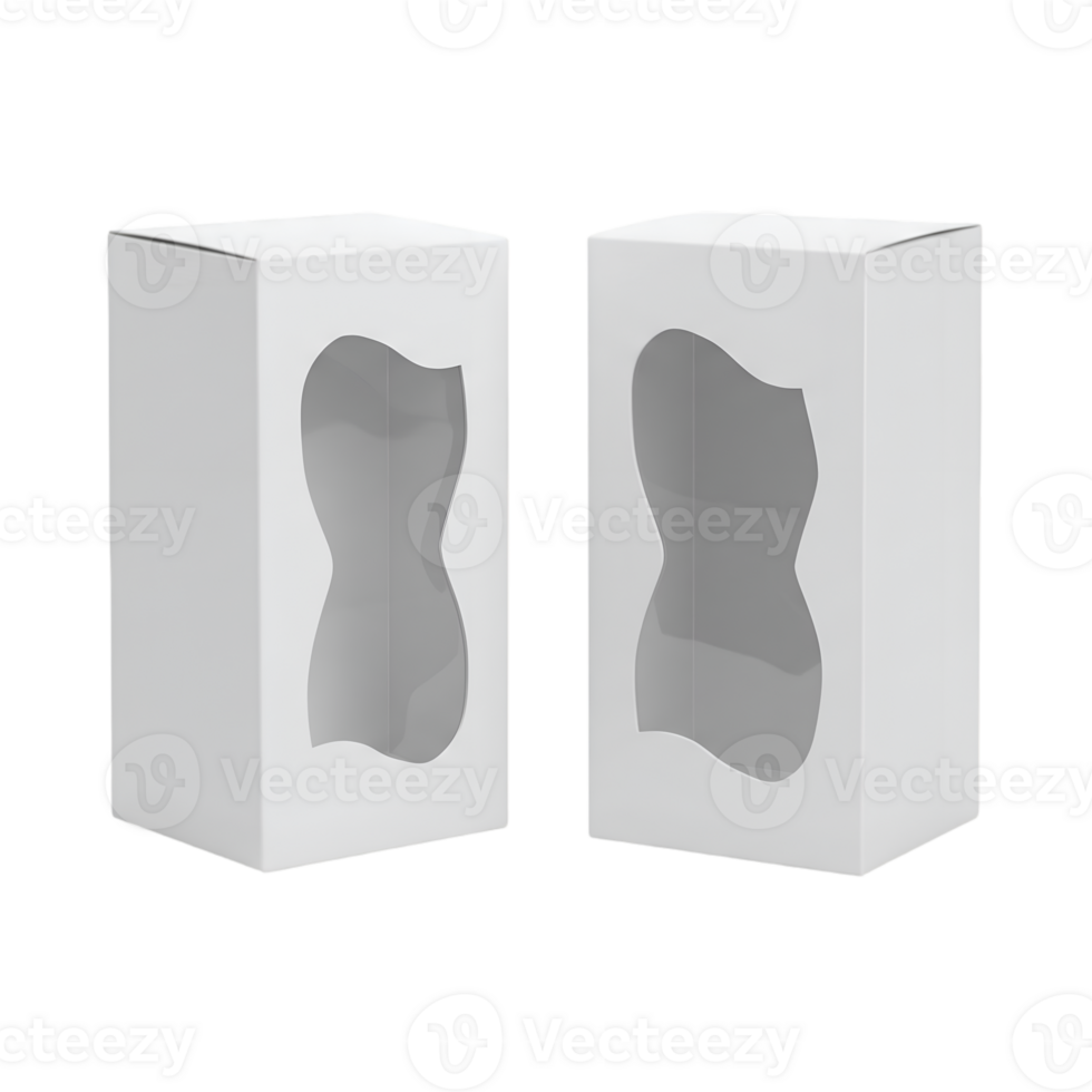 Two white cardboard boxes with a transparent window on a transparent background png