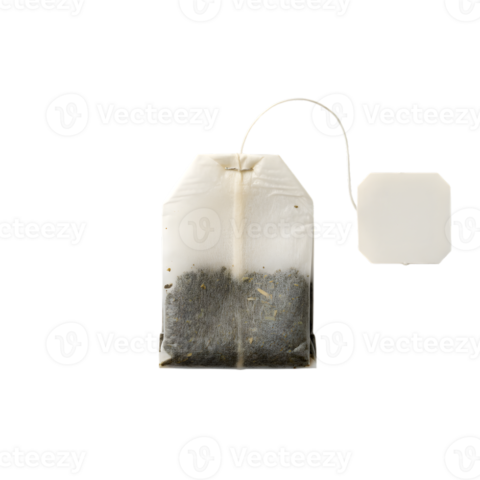 Single tea bag on a transparent background in simple studio lighting with string png