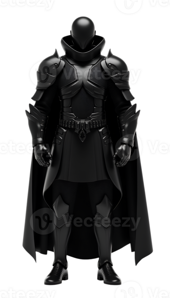 Futuristic knight armor with a flowing cape on a transparent background, perfect for digital design and character concepts png