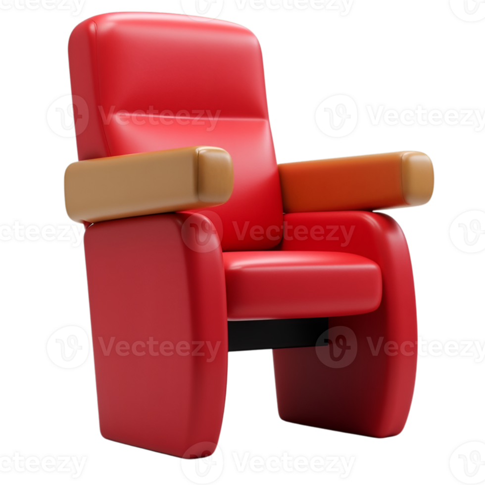 Stylized rendering of a red theater seat with armrests on a transparent background png