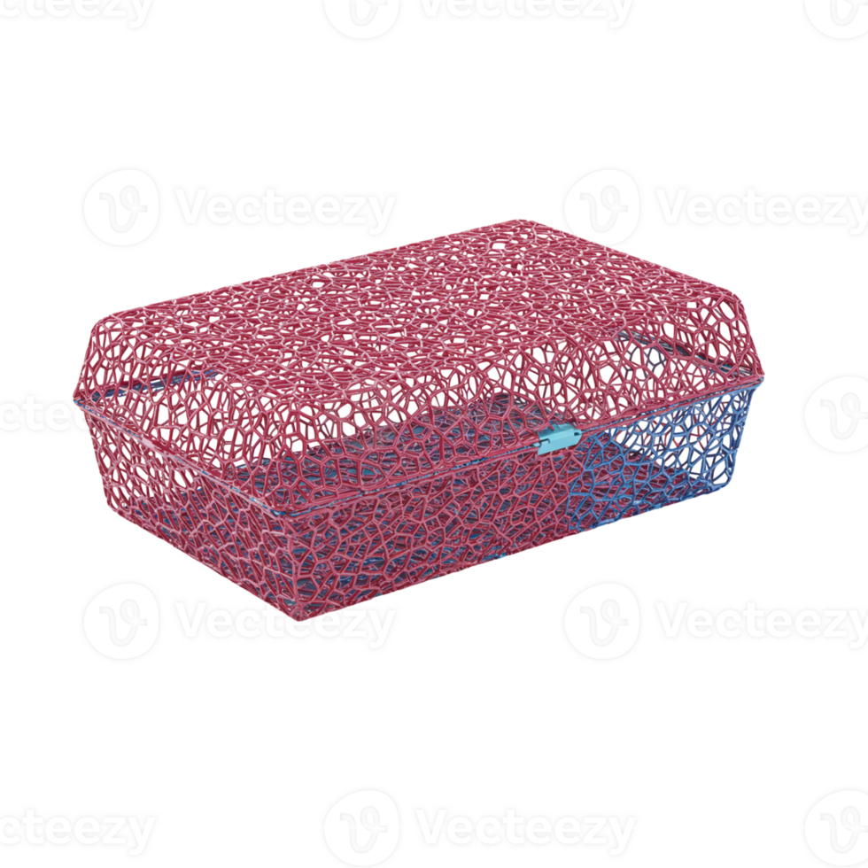 Intricate red and blue wireframe box, unique abstract design, isolated on a transparent background png