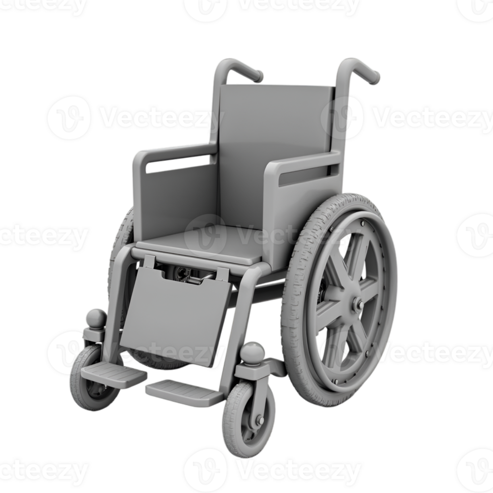 Detailed 3D rendering of a medical wheelchair with transparent backdrop showcasing mobility equipment png