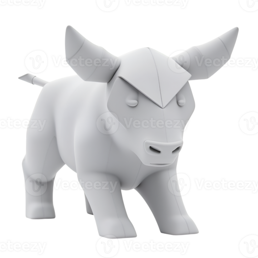 Stylized 3D Rendering of a White Bull on a Transparent Background Illustrating Strength and Determination in Design png