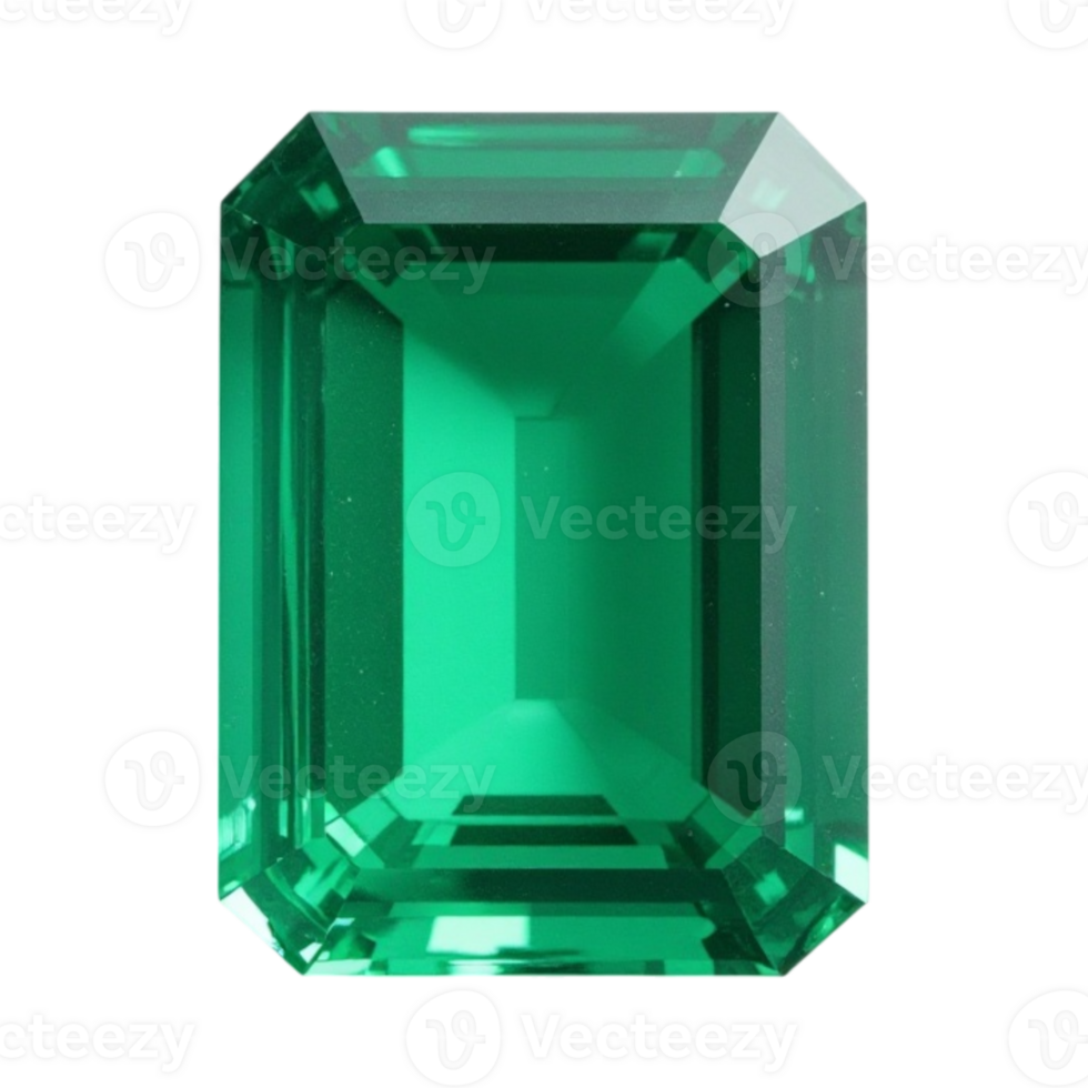 Vivid Green Emerald Cut Gemstone Jewel Isolated with Facets on Transparent Background for Luxury Design Element png