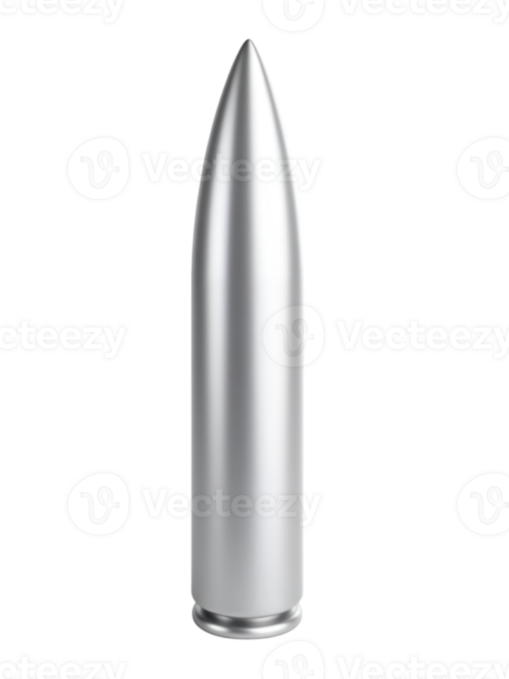 Silver bullet on a transparent background showcasing ammunition detail and design, a symbol of impact and precision png