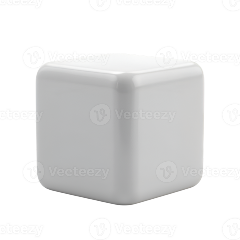 Modern minimalistic white cube with rounded edges on a transparent background png