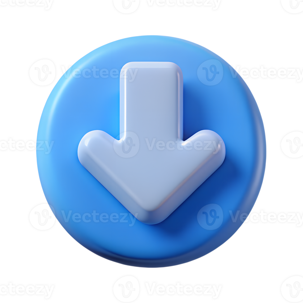 3D Download Icon with Downward Arrow and Soft Blue Style png