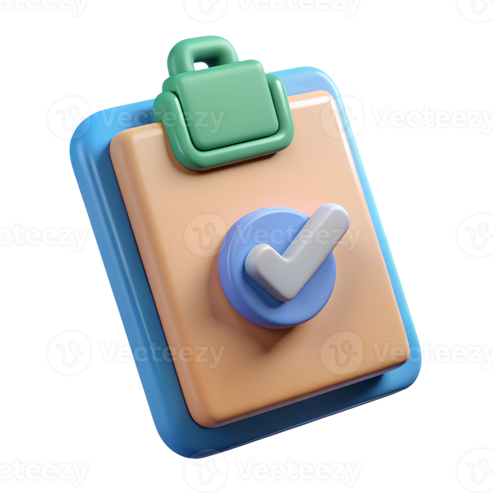 Chunky 3D Clipboard with Paper and Large Checkmark in Matte Texture png