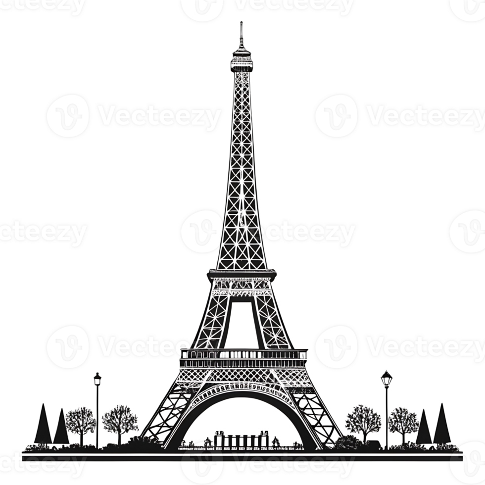 Classic Black and White Silhouette of the Eiffel Tower png