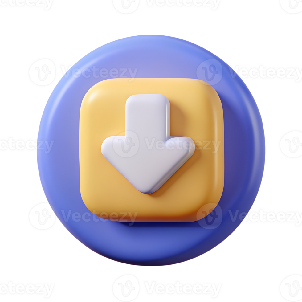 Stylized 3D Download Button with Soft Edges and Arrow in Rounded Box png
