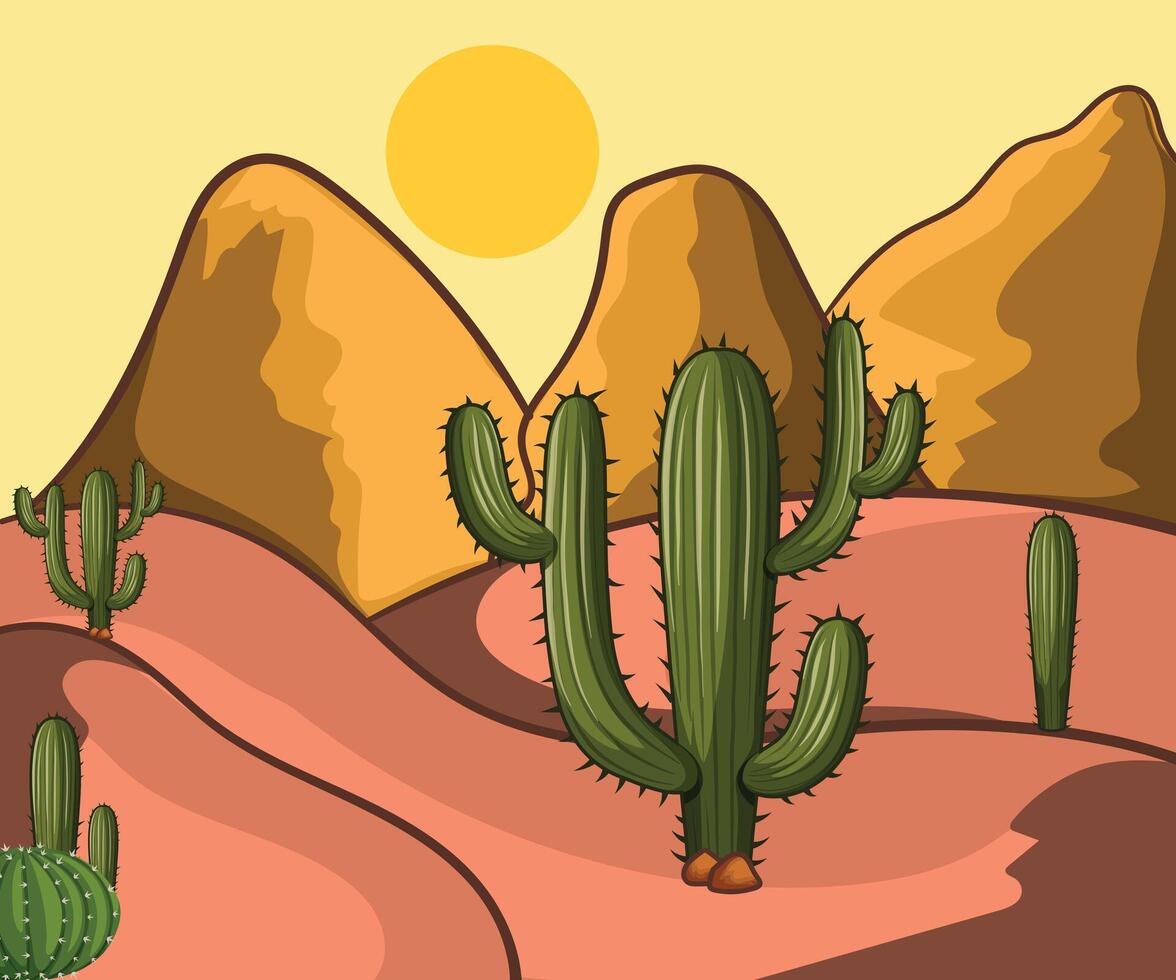 Desertcore landscape with cactus and hill summer vector