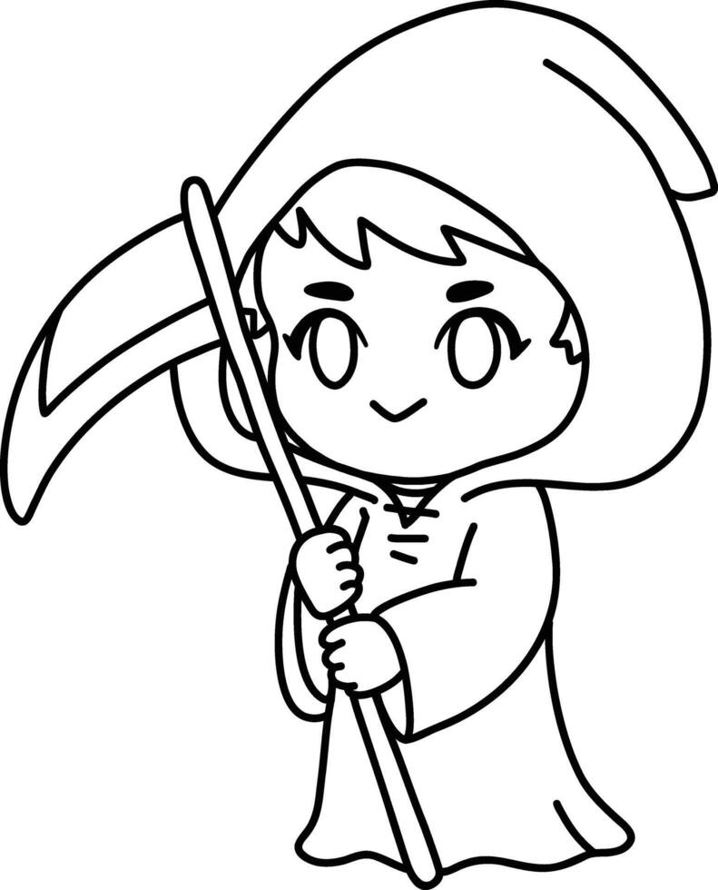 Chibi Grim Reaper Halloween Costume Coloring Page vector